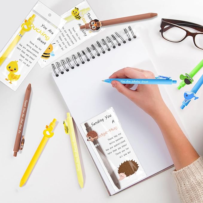 Auch Employee Appreciation Gifts Bulk – 30 Pack Inspirational Animal Ballpoint Pens with Funny Thank You Cards for Coworkers, Teachers, Team & Staff (Multicolor)