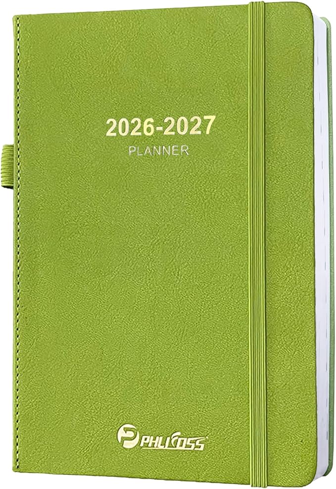 Daily Planner 2026-2027, One Page Per Day, Academic Calendar (July 2026 - June 2027), Appointment Book with Time Slots and Monthly Tabs, 5.7" x 8.25", Pocket, Leather Cove (Chartreuse)