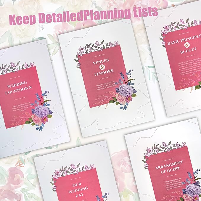Wedding Planner Book and Organizer for Bride, Wedding Planning Binder & 4 Pages of Stickers, Engagement Unique Gifts for Couples, Wedding Planners Essentials, Easy Personalized Bridal Planning
