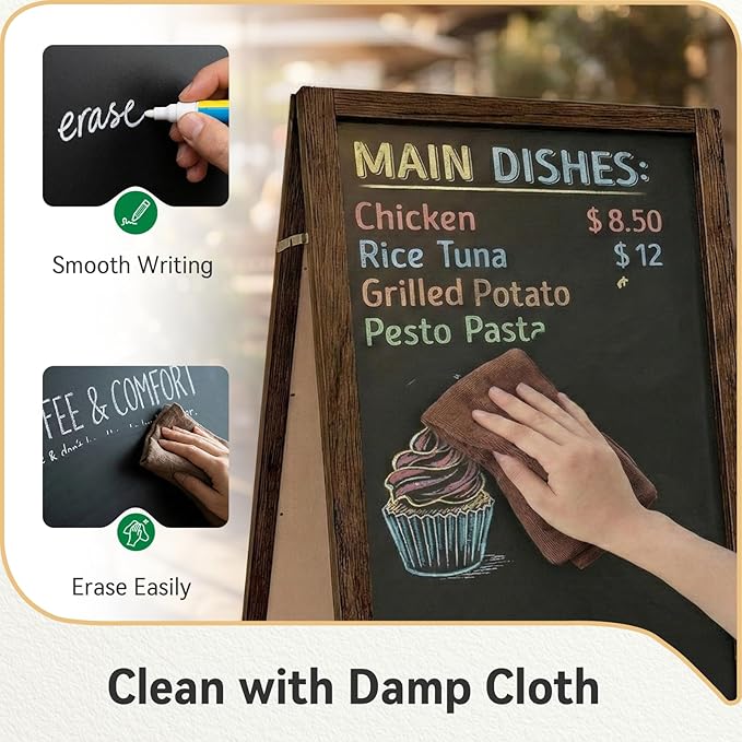 TEAKMAMA A Frame Chalkboard Sign, 40"x20" Extra Large Chalk Board Double-Sided Sidewalk Sign Sturdy Sandwich Menu Board for Restaurant Coffee Shop and Wedding, Brown
