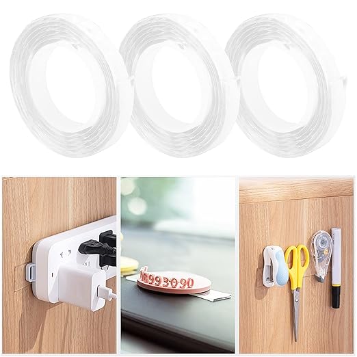 10Pcs Double Sided Tape, Reusable Transparent Adhesive Tape, Washable Seamless Mounting Tape for Walls, Strong Hold Acrylic Fasteners for Home Office Decor