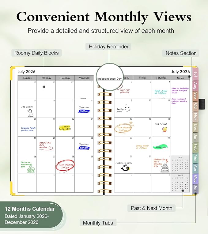 Academic Planner 2026-2027, Hardcover Weekly and Monthly Calendar Planner from July 2026 - June 2027, Daily Agenda Planners with Tabs, College School Organizer for Student Teacher, A5 (6.1" x 8.2"), Black