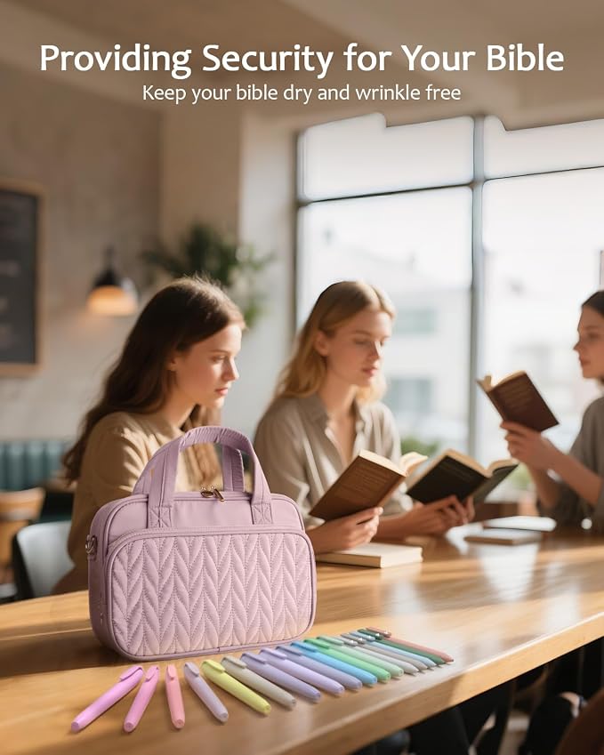 BellaHold Bible Cover Case for Women, Large Bible Bag with Study Supplies, Bible Journaling Kit with Highlighters and Pens No Bleed, Christian Gift for Women (Shoulder Strap, Dusky Rose)