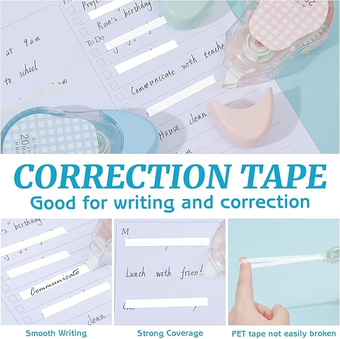 M&G 3Pcs White Correction Tapes, 65.1 Ft Cute White Smooth Pull Out Tape for Writing, Instant Correction Applicator Easy to Use for Portable School Office Supplies (Pastel Color)