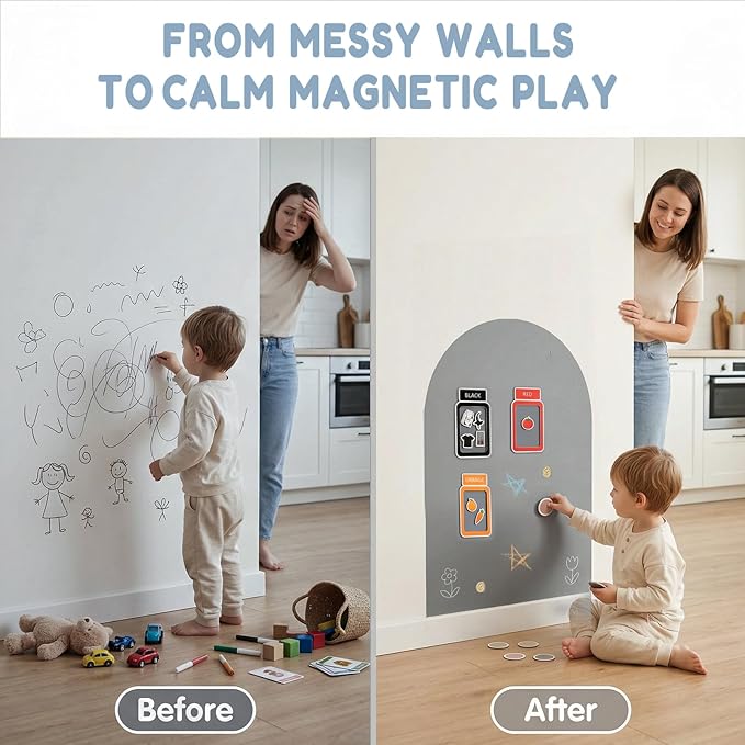 Magnetic Arch Wall Decal: Small 15.7" x 31.5" Peel and Stick Chalkboard with Strong Adhesive - Playroom Decor & Montessori-Inspired Spaces for Toddlers Ages 1–5 (Quiet Gray)