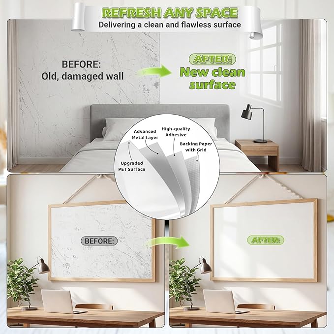 AFMAT Whiteboard Sticker for Wall, 36" x 24" White Board Paper, Super Sticky Dry Erase Wallpaper, Peel and Stick Dry Erase Board with 3 Markers, No Ghosting Whiteboard Paper for Home Office Classroom