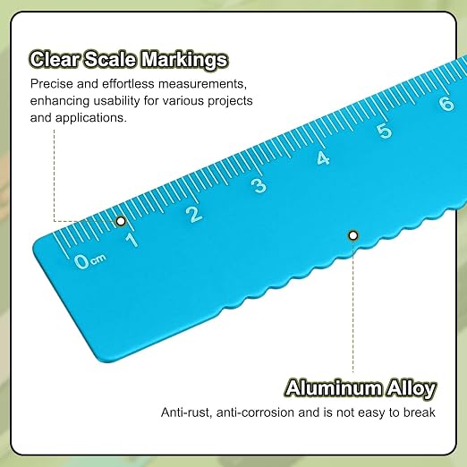 HARFINGTON Straight Ruler 15cm Metric Metal Aluminum Alloy Measuring Bookmark Clip Ruler Scale Tool for Measure Study Reading Classroom Office, Blue