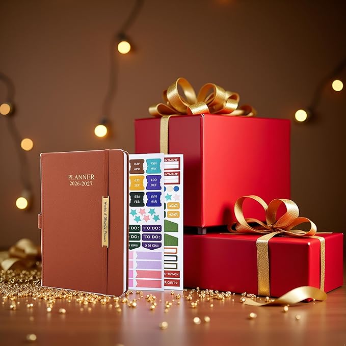 Cheericome Planner 2026-2027, Month Weekly Planner Run JAN 2026 to JUN 2027, 26-27 Planner with Pen Loop, Back Pocket and Stickers, 18 Months Planners, Brown Monthly Planners 2026-2027