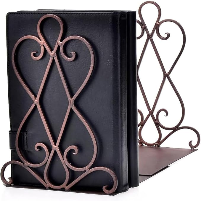 Artkingdome Vintage Metal Bookends for Heavy Books, Non-Slip Book Stoppers for Shelves, Farmhouse Decorative Holders for Office Desk, Sturdy Book Ends for Classroom Library Home, Set of 2 with Pads