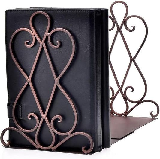 Artkingdome Vintage Metal Bookends for Heavy Books, Non-Slip Book Stoppers for Shelves, Farmhouse Decorative Holders for Office Desk, Sturdy Book Ends for Classroom Library Home, Set of 2 with Pads