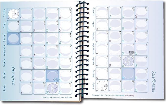 Astrocal Moon Diary 2026, Lunar Calendar Datebook, Personal Organiser, Moon Phase Diary Planner, USA