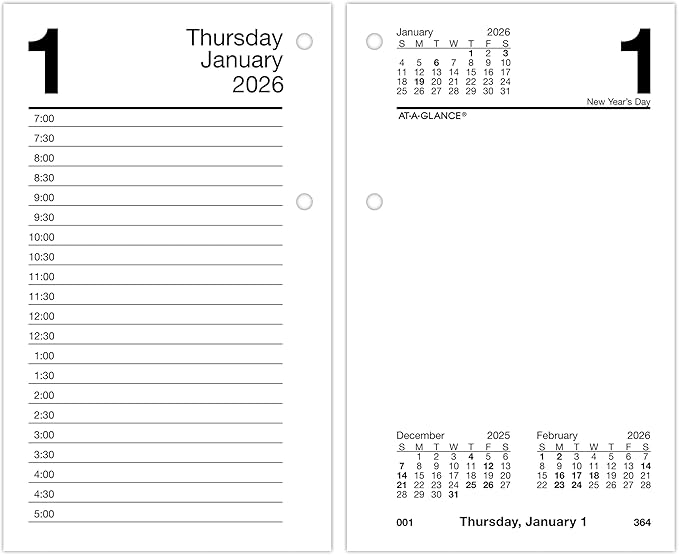 AT-A-GLANCE 2026 Desk Calendar Refill, Daily, 3.5" x 6", Standard, Loose-Leaf (E7175026)