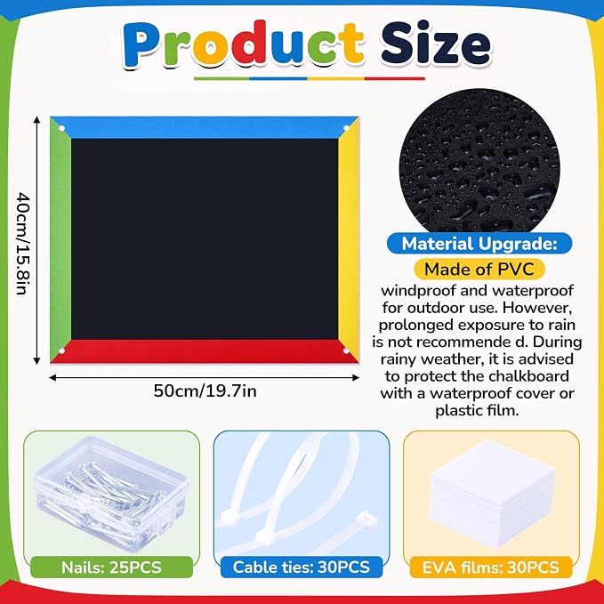 MotiMind 1 Pcs Giant Outdoor Chalkboard for Kids Suitable Indoor and Outdoor Use, Weatherproof Large Black Chalkboard Panels for Wall Back to School Decorations (Color Border)