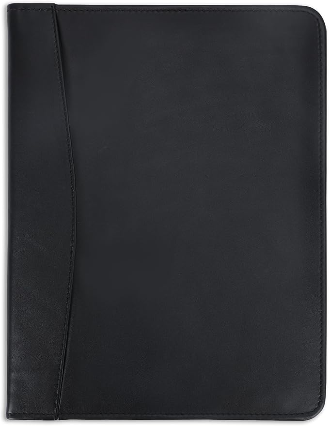 Heavy Duty Buffalo Leather Legal Pad Portfolio Handmade Executive Notebook Binder, Professional Padfolio Organizer Gift for Men and Women Genuine Leather Resume Document Holder (Black)