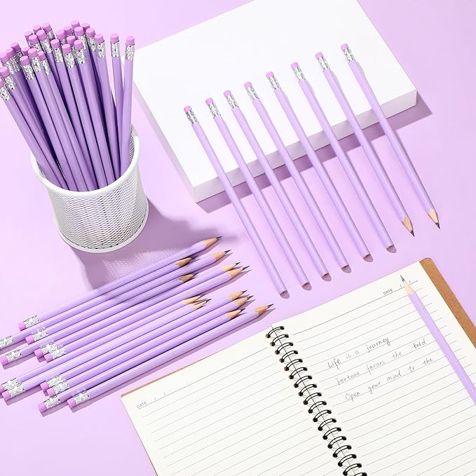 Tinlade 50 Pcs Triangular Grip Pencils Wood Wedding Pencils HB Graphite Pencil Pack Eraser for Baby Shower Drawing Sketching Bridal Shower Office Supplies(Purple)