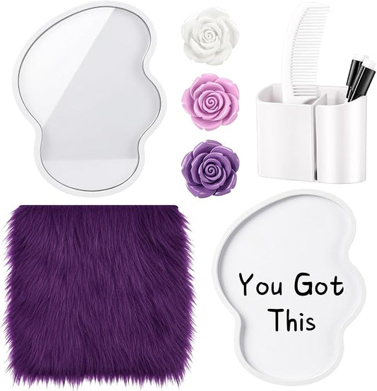 Sabary 10 Pcs Locker Accessories Kit Locker Decorations Supplies Including Magnetic Whiteboard Mirror Organizer Markers Rug Cute Flower Magnets and Comb for Office Back to School Essentials(Purple)