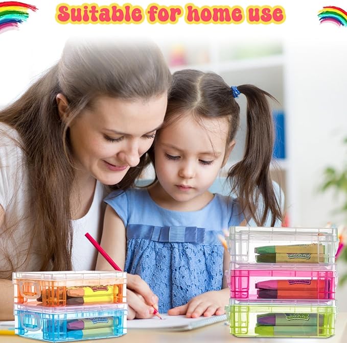 Suzile 25 Pcs Plastic Crayon Boxes with Snap Lids Crayon Storage Organizer Stackable Container Bulk Pencil Case for Pen Crafts Classroom Supplies(Clear, Red, Blue, Green,Orange)