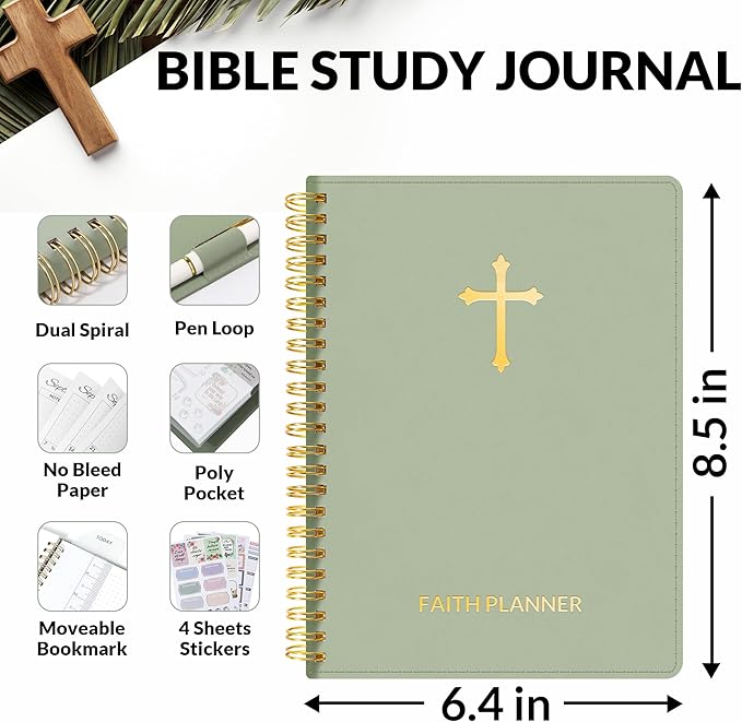 2026 Christian Planner - 12 Month Bible Journal and Prayer Planner A5 Spiral Bound, Monthly & Weekly Christian Organizer Gifts for Women Men (Grey Green)