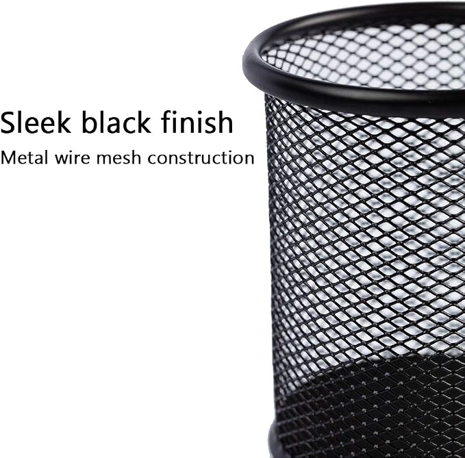 Ameceres 4 Packs Wire Mesh Pencil Holder Metal Pen Cup Desk Pen Organizer Case Pencil Jar Black for Office Home (Black)
