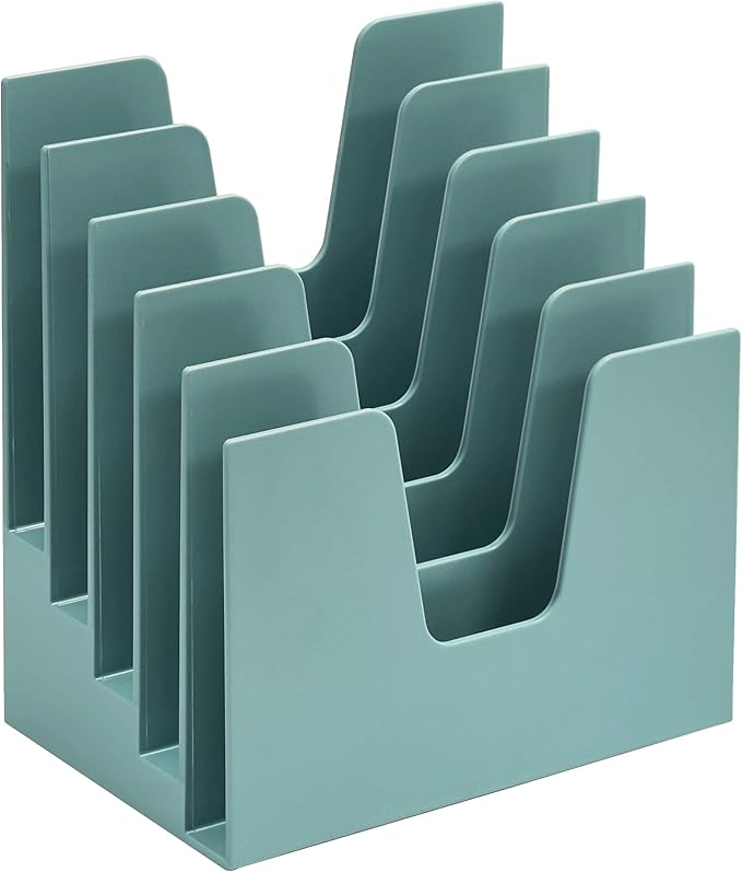 Acrimet 5 Section Incline File Sorter Organizer, Mail, Folder, Letter Desk Organizer, Rack for Office Organization Desktop (Plastic) (Solid Green Color)