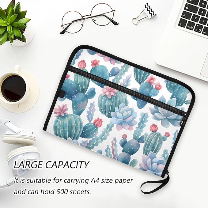ALAZA Vintage Cacti Cactus Expanding File Folder, 13 Pockets Expandable Document Organizer Folder with Zipper Closure for Home Office A4 Letter Size Paper Document