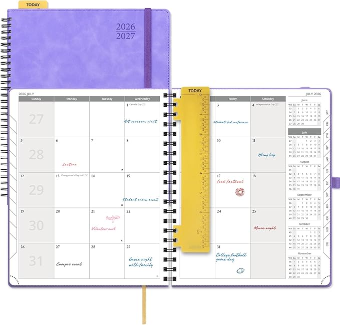 POPRUN 2026-2027 Monthly Planner, Large 8.5" x 10.5", 18 Month Calendar (July 2026 to December 2027) with Expense Tracker, Notes Pages, Sprial Bound, Leather Softcover - Lilac