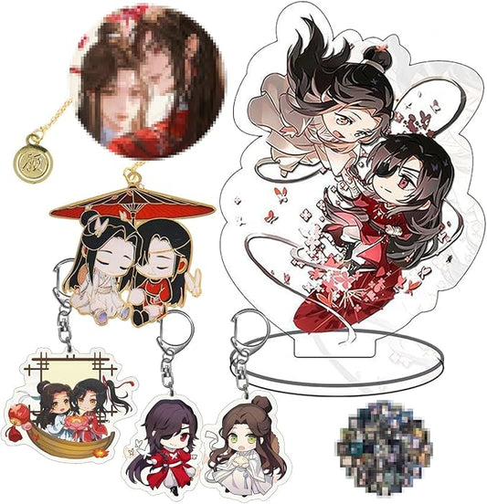 Heaven Blessing Bookmark Set Hua Cheng Xie Lian Acrylic Stand Decoration Anime Keychains Cosplay Accessory Pins with Stickers 16 Pcs