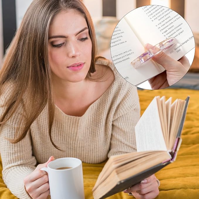 4 Pcs Thumb Book Page Holder, Dried Flower Resin Finger Ring Opener Bookmark, Book Lovers Gifts for Reading, Bookworms, Teachers, Best Friend, Student, Handmade Reading Books Accessories