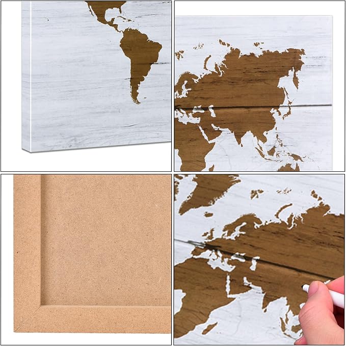 Dry Erase Board，Decorative Print Magnetic Surface White Board for Wall with Design, 16 x 12 inches Frameless Dry Erase Board for Wall, World Map, Magnets Included（W-MAP,4030,1p）