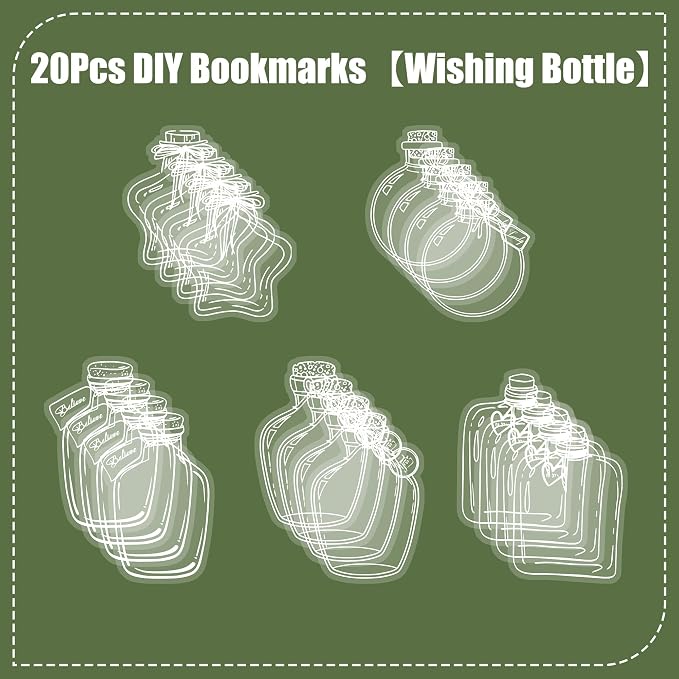 Large Size Transparent Dried Flower Bookmarks, 20 PCS Handmade DIY Flower Page Clips,World in Bottle-Making Stunning Herbarium(Wishing Bottle)