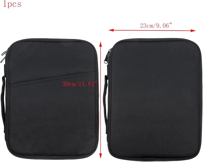 Black Book Sleeve with Zipper Nylon Book Covers 11"×9" Book Pouch Washable Book Protector Cloth Book Case Bags for Book Lovers Office Document
