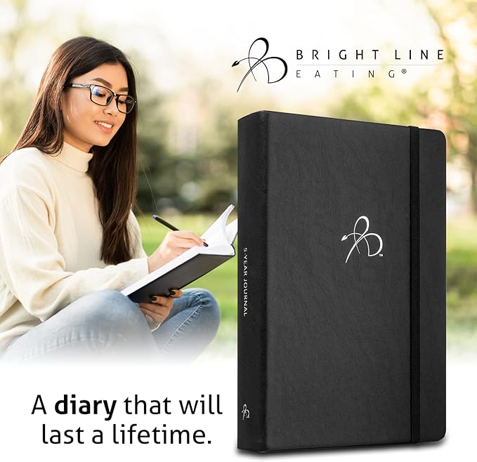 Bright Line Eating 5 Year Journal - Vegan Leather Journal w/Daily Entries – Black Memory Book Journal for Women & Men – 5 Year Journal for Tracking Memories, Ideas, Devotions & Progress