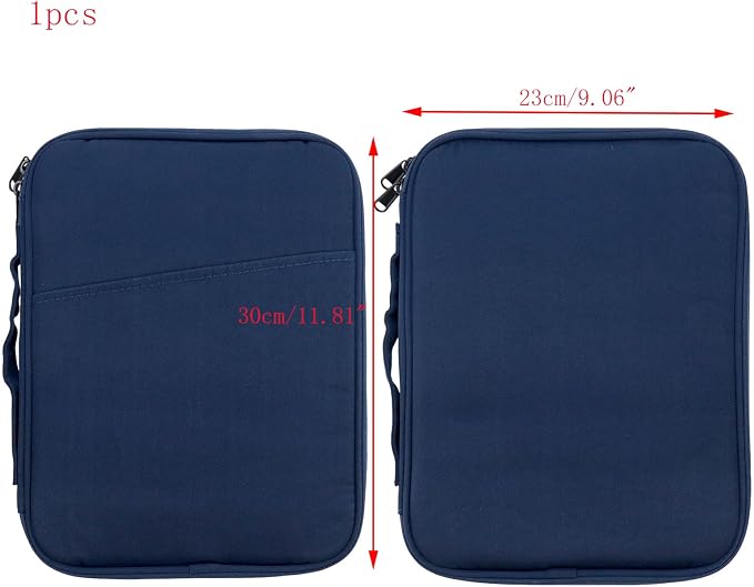 Navy Blue Book Sleeve with Zipper Nylon Book Covers 11"×9" Book Pouch Washable Book Protector Cloth Book Case Bags for Book Lovers Office Document
