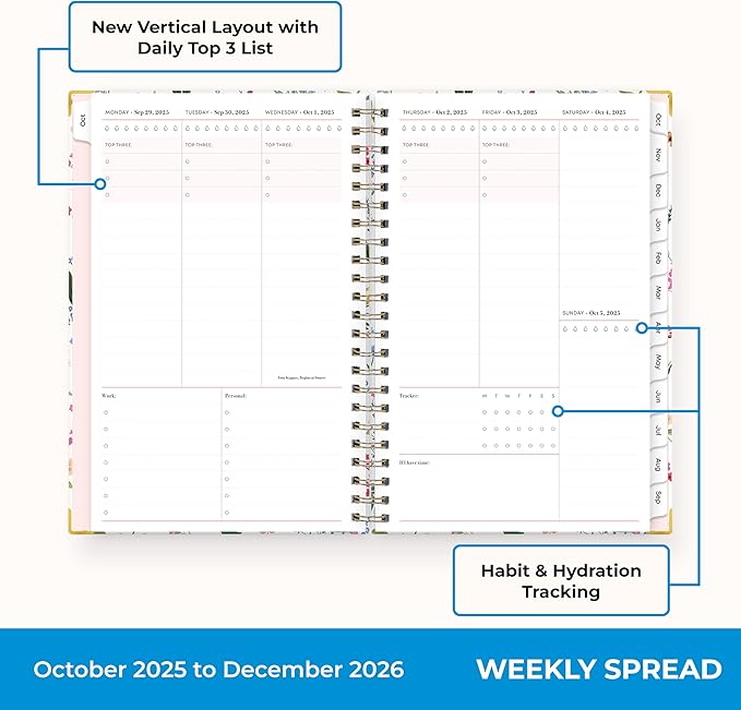 Blue Sky 15 Month 2026 Weekly and Monthly Planner Calendar, October 2025 - December 2026, 5" x 8", Hard Cover, Durable Twin Wire Binding, Laminated Tabs, Storage Pocket, Includes Ruler, Sticky Notes & Stickers, Londonberry