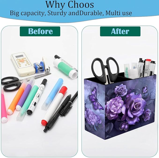 Pen Holder and Anti-Slip Mouse Pad Combination, Makeup Brush Storage Box, Tableware Storage Box, Suitable for Office and Home - Purple Rose