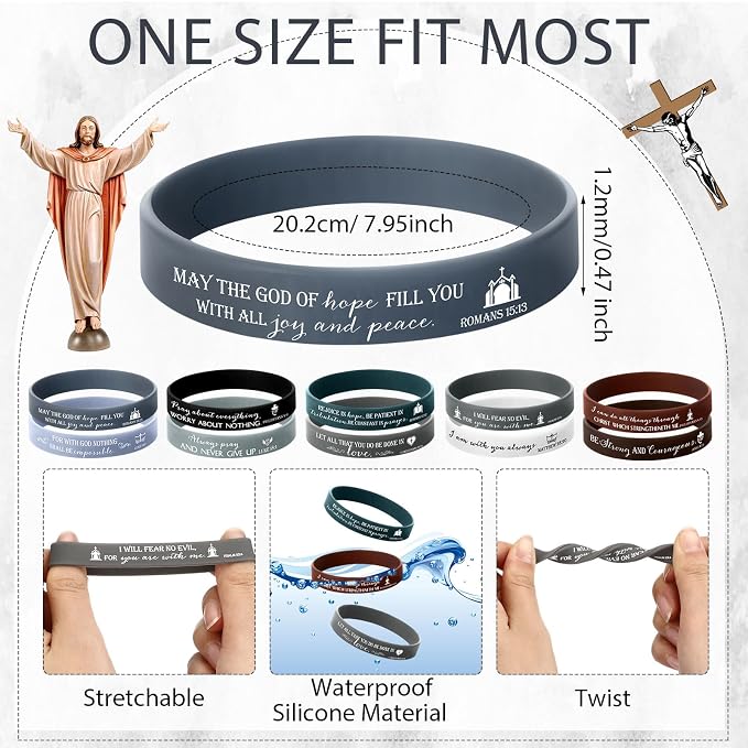Gueevin 40 Sets Christian Gifts Bulk for Father Religious Faith Bookmarks Bible Verse Gel Pen Bible Scripture Silicone Bracelet for Men Women Church Basket Stuffers(Black,Classic)