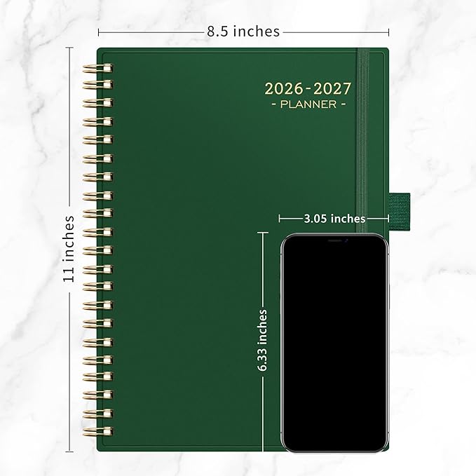 RETTACY Academic Planner 2026-2027, Weekly and Monthly, July 2026 - June 2027, Large Size (8.5" x 11"), Calendar, Agenda, 12-Month Tabs, for Student, Teacher, School (Dark Green)