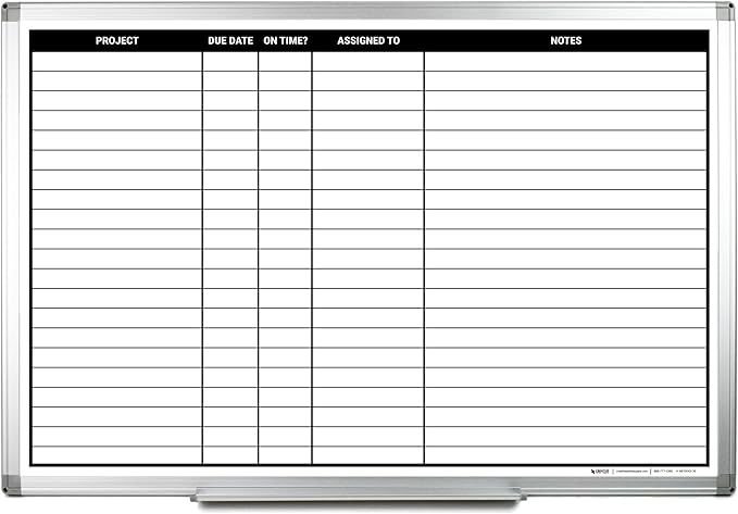 Magnetic Project Planning Dry Erase Whiteboard – Wall Mounted with Aluminum Frame & Marker Tray – Easy Erase Planning Board for Office, Teams & Scheduling 48" x 36"