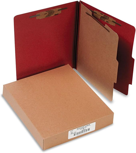 ACCO Classification Folders with Fasteners, Pressboard, 4-Part, Letter Size, Red, 10 per Box (15034)