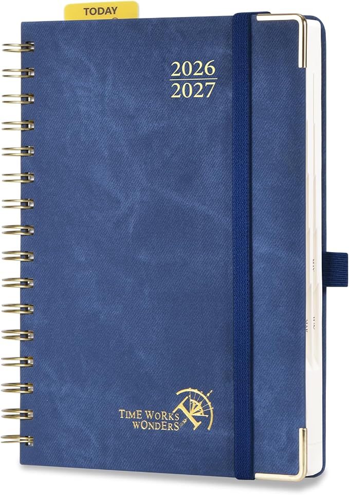 POPRUN Daily Planner 2026-2027 One Page Per Day (6" x 8.5"), 12 Months Hourly Appointment Book (July 26-June 27) Academic Planner Calendar Book with Inner Pocket, Spiral Hardcover - Ink Blue