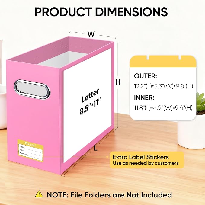 BALEINE File Organizer Box, Cardboard File Folder Organizer with Handle for Letter Size, Portable Collapsible Hanging Filing Box for Home Office Document Storage (8 Pack, Pink)