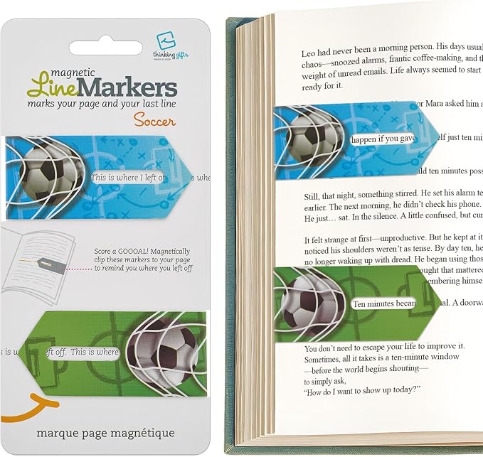 Gifts for Readers & Writers Linemarker Magnetic Bookmarks for Women & Men Soccer, Set of 2 Magnet Bookmark Clips, Magnetic Page Holder & Book Marker for Reading with Cute Bookmarks Design for Kids