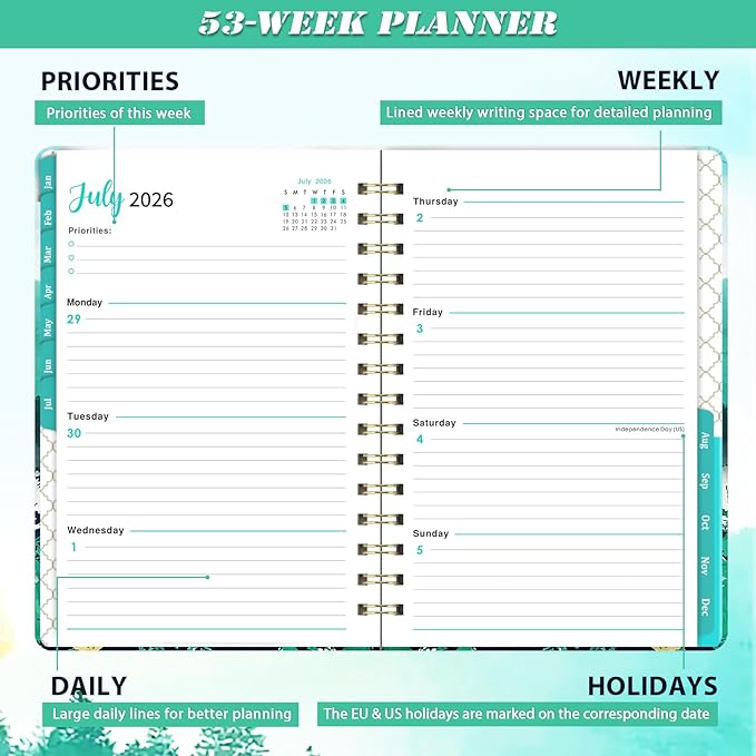 2026 Planner – Planner 2026 Weekly and Monthly, Jan. 2026 – Dec. 2026, 6.4" x 8.5", Calendar Planner 2026 with Tabs, Hardcover, Strong Twin-Wire Binding, Back Pocket, Inspirational Quotes ＆ Notes