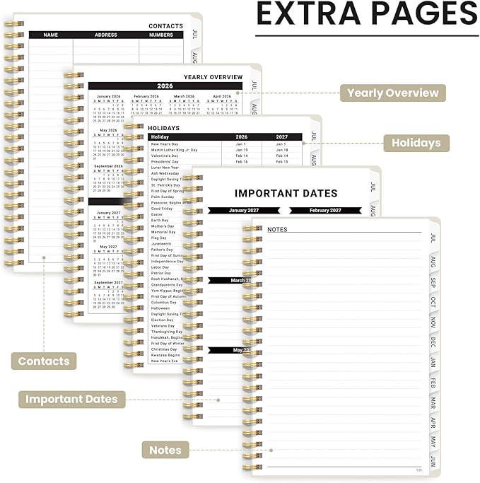 Planner 2026-2027 for Women & Men, Academic Monthly and Weekly Calendar Planner, Jul 2026 - Jun 2027, A5 (6.3" x 8.5"), Teacher Student Planning Book with Tabs, Ideal for Office School Supplies - Beige