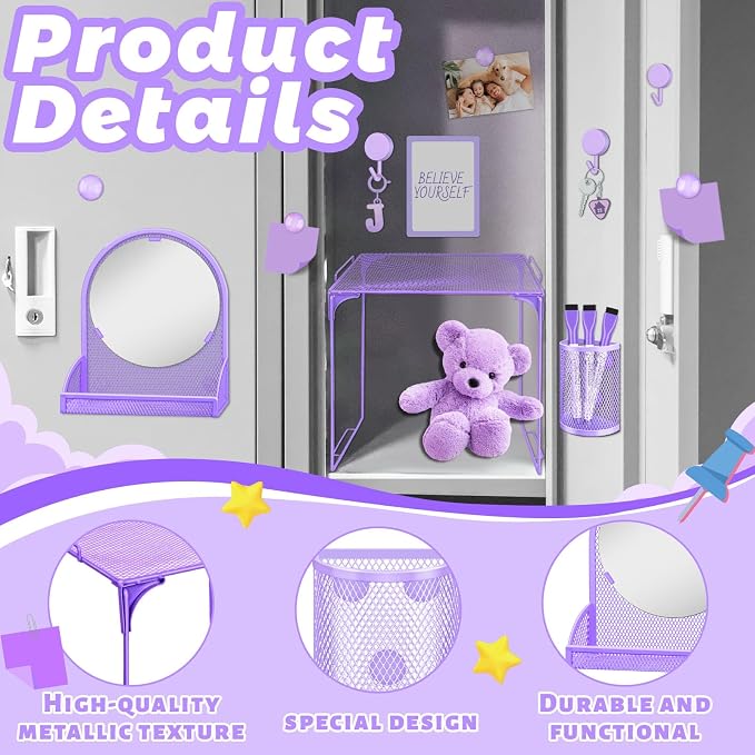 Denylo pro Purple Magnetic Locker Accessories Kit Include Back to School Essentials for Back to School Decorations Office Supplies