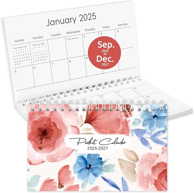 KONVINIT Pocket Calendar 2025-2027, 2026 Pocket Calendar - 3.5”×6.5” - Runs from September 2025 until December 2027, 2026 Planner with Coil for Planning