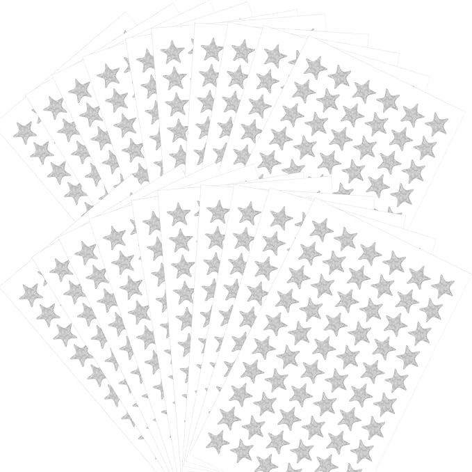 1080 PCS Silver Star Stickers, Small Star Stickers, 20 Sheets Holographic Star Stickers, Star Sticker for Kids Reward, School Planner, Behavior Chart, Classroom Teacher Supplies, DIY, Home
