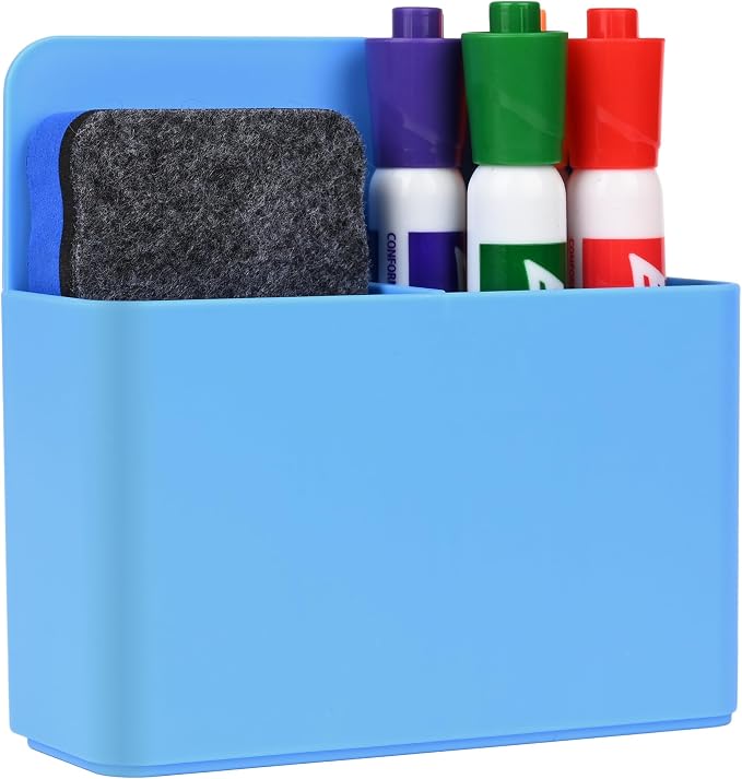 Magnetic Dry Erase Marker Holder, Magnetic Pen Marker Holder for Whiteboard, Fridge, Locker Accessories, School, Office, Home, Magnet Pen Cup,1 Pack, Blue