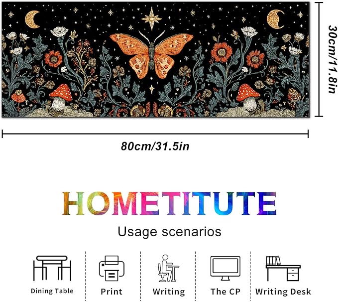 HOMETITUTE XL Mouse Pad 31.5 x 11.8 Inch Vintage Butterfly and Moon Design Large Desk Mat Extended Gaming Mousepad Non Slip Waterproof Desk Pad Keyboard Mat Computer Accessories for Office Home