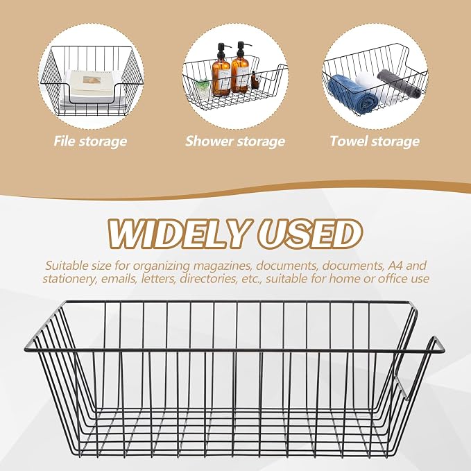 Yeaqee 6 Pcs Letter Tray Wire Paper Trays Stackable File Desk Organizer Metal File Paper Holder Basket for Desk Desktop Letter Storage for Office Home Classroom School(17'' x 12'' x 5 '',Black)
